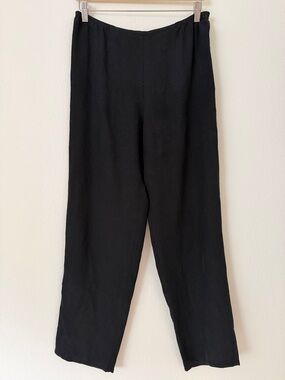 Citron Santa Monica 100% Silk Embroidered Asian Inspired Pull on Pants Black M